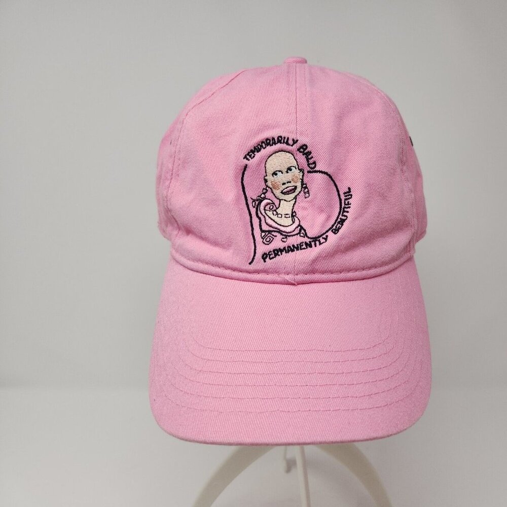 Temporarily Bald Permanently Beautiful Pink Embroidered  Adjustable Hat (k)